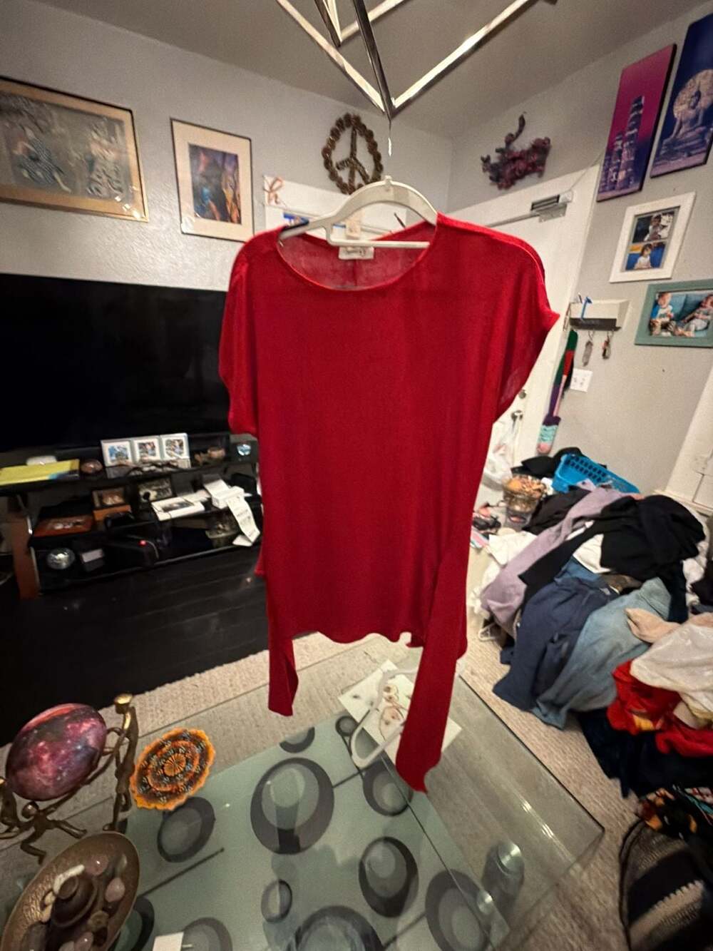 January 7 USA Red Short Sleeve Asymmetric Hem Tunic Top